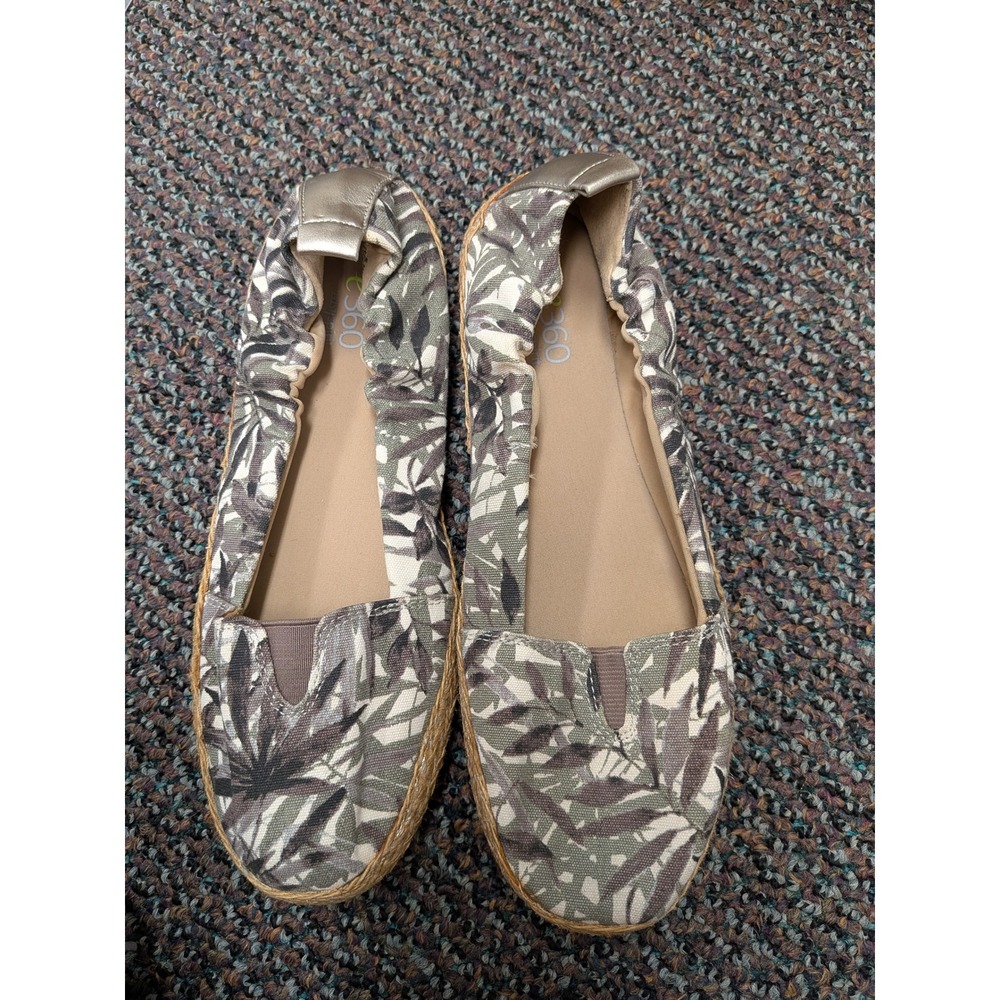 Easy Spirit e360 Esgeneen Womens 6.5M Tropical Palm Print Espadrille Flats Gray